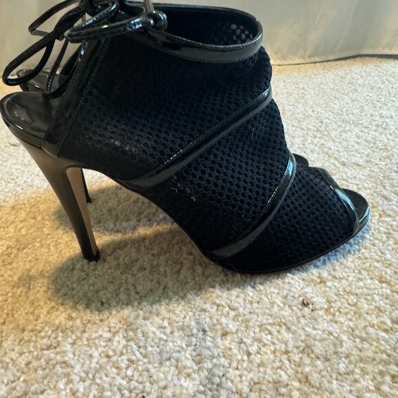 Manolo Blahnik Black Mesh Peep-Toe, Open-Heeled Booties - Picture 3 of 4